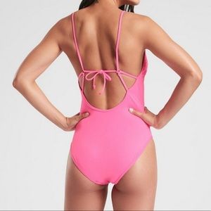 NWT Athleta hot‎ pink skinny strap ring one piece swimsuit size large petite